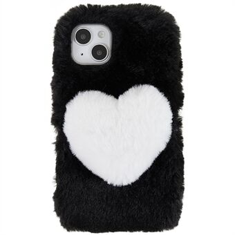 For iPhone 14 Love Heart Design Fluffy Plysj Myk TPU-telefonveske Anti Scratch bakdeksel