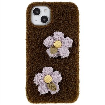 For iPhone 14 Flower Decor Fluffy Myk TPU-telefonveske Varmt beskyttende bakdeksel