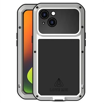 Love MEI For iPhone 14 Silikon + Metal Hybrid Telefondeksel Støtsikkert støvtett beskyttelsesdeksel med herdet glassfilm
