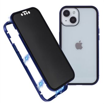 For iPhone 14 Anti- Spy telefondeksel Metallramme + dobbeltsidig herdet glass magnetisk full beskyttelsesdeksel