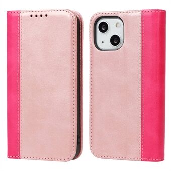 For iPhone 14 Bi-farge skjøting Magnetisk autoabsorbert kalvetekstur PU-skinn telefonveske Stand deksel til lommebokstativ