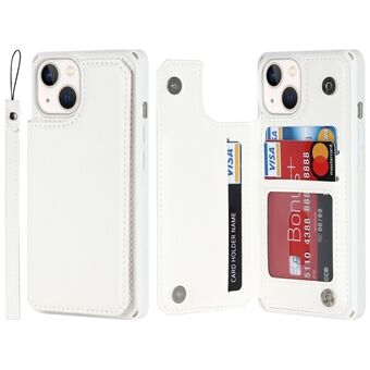 For iPhone 14-kortspor Design Kickstand PU-skinnbelagt TPU-telefonveske Godt beskyttet lommebokdeksel med stropp