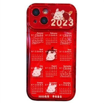 For iPhone 14 Beskyttende rød kalender TPU telefonveske Anti-slipp mobiltelefon bakdeksel med flip speil