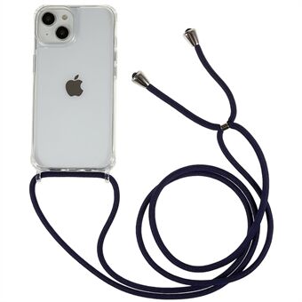 Klart bakdeksel for iPhone 13/14, TPU+akryl støtdempende telefondeksel med snor