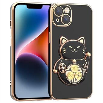 For iPhone 14 telefondeksel Lucky Fortune Cat Kickstand TPU+PC galvanisering telefondeksel med kameralinsebeskytter