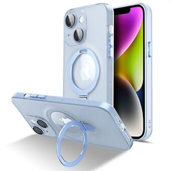 Ring Kickstand magnetisk telefondeksel for iPhone 14, PC+TPU matt telefondeksel med glasslinsebeskytter
