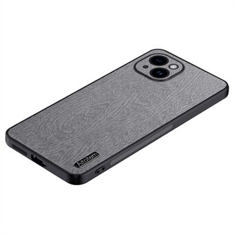 For iPhone 14 Wood Grain telefonveske PU lær PC TPU-deksel med kameralinsebeskytter