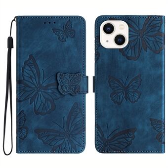 For iPhone 14 PU Lær Flip Deksel Anti-slipp Stand lommebok Butterfly påtrykt hud-touch telefondeksel