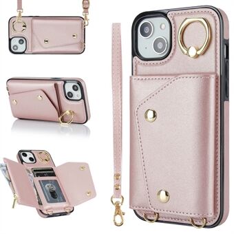 Glidelås lommebok skinnbelagt TPU telefondeksel for iPhone 14 Ring Kickstand telefondeksel