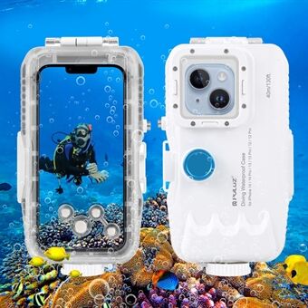 PULUZ PU9115W For iPhone 14 Pro / 14 / 13 / 13 Pro / 12 Pro PC+Glass telefonveske Universal 40m undervanns vanntett mobiltelefondeksel (oppgradert versjon)