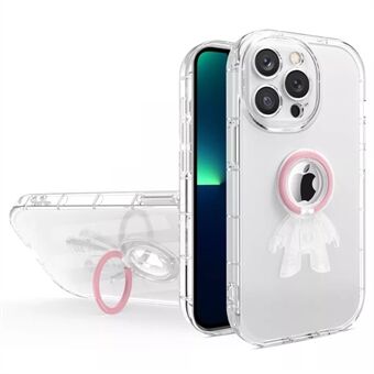 For iPhone 14 Pro 6,1 tommer Spaceman Design Anti-fall Transparent TPU-telefondeksel med PC- Ring Stativ