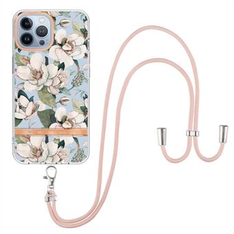 YB IMD-11-serien for iPhone 14 Pro 6,1-tommers anti-slitasje-blomstermønster Stilig galvanisering telefondeksel IMD TPU-deksel med snor