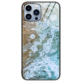 For iPhone 14 Pro 6,1 tommers slitasjebestandig telefondeksel Herdet glass + PC + TPU Stilig marmormønsterskall