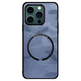 For iPhone 14 Pro 6,1 tommer magnetisk trådløs lading Camouflage Leather Coated PC + TPU telefonveske med innebygd metallplate