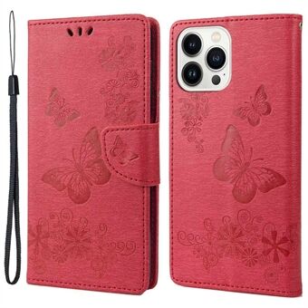 Mobildeksel bak for iPhone 14 Pro 6,1 tommer, Big sommerfugler, blomstermønster, Stand , lommebok Flip magnetisk telefondeksel