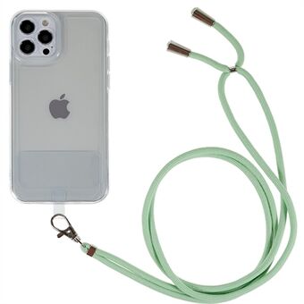 For iPhone 14 Pro 6,1 tommers mykt TPU-deksel med presis utskjæring gjennomsiktig telefondeksel med lang snor