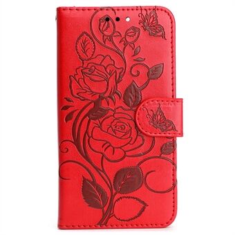 For iPhone 14 Pro 6,1 tommers anti-fall PU- Stand Lommebok Funksjonsveske med påtrykte roser Godt beskyttet skall