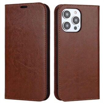 For iPhone 14 Pro 6,1 tommers lommebok-folioveske i ekte skinn Crazy Horse Texture Magnetic Absorption Stand Cover