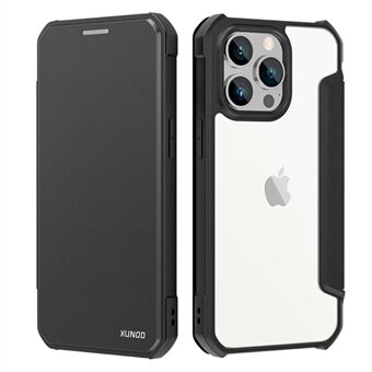 XUNDD For iPhone 14 Pro 6,1 tommers PU lær Folio Flip Case Kortspor Design Klar Akryl Bak Magnetisk Absorpsjonsdeksel - Svart