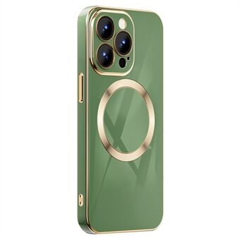 For iPhone 14 Pro 6,1 tommers fallsikkert telefondeksel Gold Edge TPU beskyttende bakdeksel Støtte for trådløs magnetisk lading