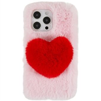 For iPhone 14 Pro Cute Love Heart Design Fluffy Plush TPU-beskyttelsesveske Fleksibelt bakdeksel til mobiltelefon