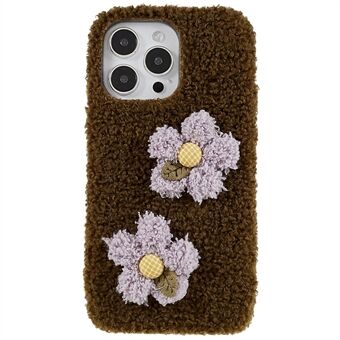For iPhone 14 Pro Flower Decor Fluffy Phone Bakveske Myk TPU Anti- Scratch Anti-drop deksel