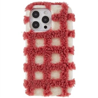 For iPhone 14 Pro Square Grid Plush Contrast Color Cell Phone Case Anti Scratch Mykt TPU-deksel