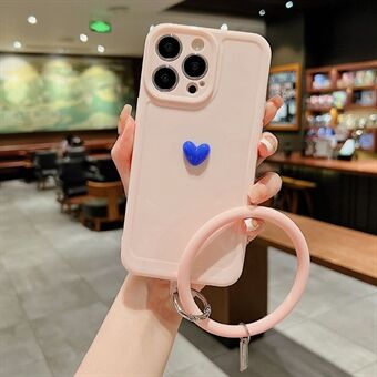 For iPhone 14 Pro 3D Love Heart Ring Telefonveske Myk TPU Anti-fingeravtrykk ryggskall med silikonringstropp