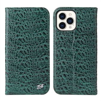 Anti-fall telefonveske for iPhone 14 Pro, topplag kuskinn Crocodile Texture Mobiltelefon lommebokdeksel med sammenleggbart Stand