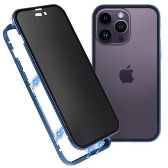For iPhone 14 Pro , fallsikkert telefondeksel med anti-kikk Metallramme + dobbeltsidig herdet glass hybriddeksel med magnetisk lukking