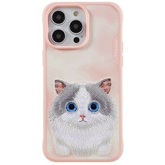 NIMMY Big Eyes Pet Series for iPhone 14 Pro Embroidery Animal Protective Case PU-skinn + PC + TPU Scratch telefondeksel