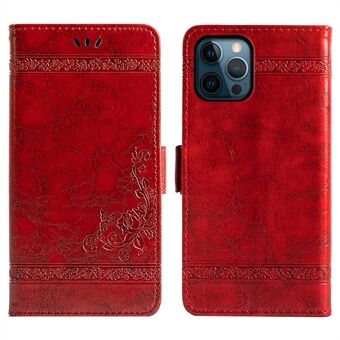 For iPhone 14 Pro Waxy Texture Leather Cell Phone Case Lommebok påtrykt blomst folio deksel Stand Shell