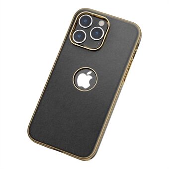 For iPhone 14 Pro Støtsikkert telefondeksel, metallknapp PU-skinnbelagt TPU-deksel med logohull