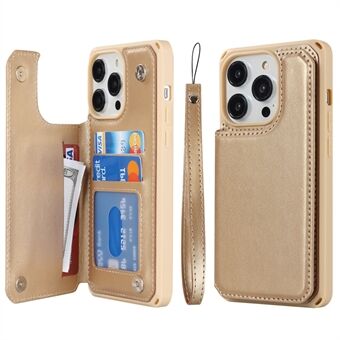 For iPhone 14 Pro -kortspor Design Kickstand PU-skinnbelagt TPU-telefonveske Lommebokdeksel med stropp