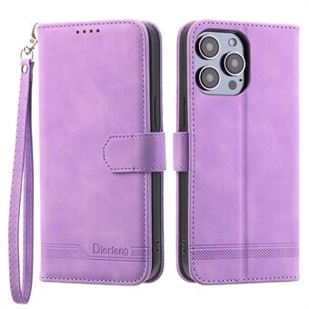 DIERFENG DF-03 Lines Imprinted Phone Case for iPhone 14 Pro, PU lær Magnetisk lås lommebok Stand deksel