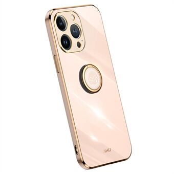 XINLI Ring Kickstand telefondeksel for iPhone 14 Pro, galvanisering Golden Edge TPU Anti-dråpe mobiltelefondeksel