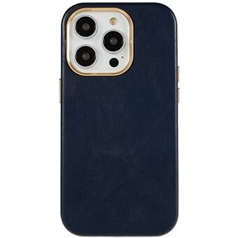 For iPhone 14 Pro PU Leather+PC Mobiltelefondeksel Business Phone Case med metalllinse Ring