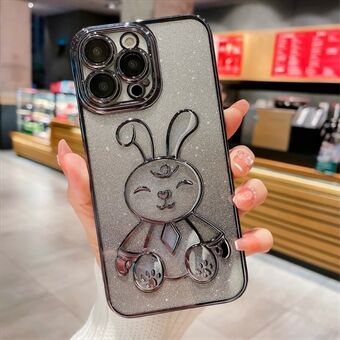 For iPhone 14 Pro Cartoon Rabbit Glitter TPU Bakdeksel Galvanisering Anti-slipp telefonveske med linsefilm