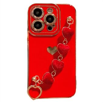 For iPhone 14 Pro telefondeksel Galvanisert TPU-telefondeksel med plysj Love-hjertestropp