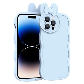 For iPhone 14 Pro flytende silikon telefonveske Søt kaninformet glatt beskyttelsesdeksel med linsebeskytter