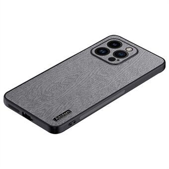 Wood Grain Slim Case for iPhone 14 Pro PU Lær PC TPU telefondeksel med kameralinsebeskytter