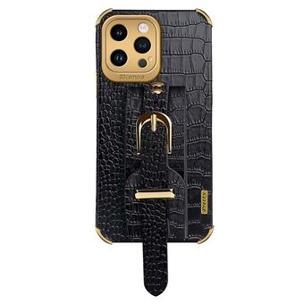 For iPhone 14 Pro Crocodile Texture 6D galvaniseringsarmbånddeksel PU-skinn + TPU Anti-drop telefondeksel
