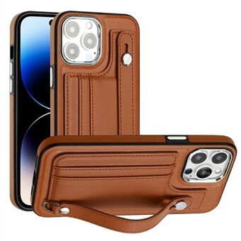 YB Leather Coating Series-5 Kickstand-deksel for iPhone 14 Pro Lærbelagt TPU-telefondeksel med kortspor