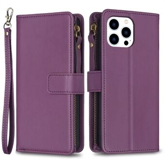 BF Style-19 for iPhone 14 Pro Glidelåslomme PU-skinn + TPU-telefonveske Stand lommebokdeksel