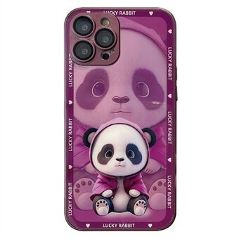 For iPhone 14 Pro Herdet glass bakdeksel Shadow Panda Pattern TPU-ramme telefondeksel med linsefilm