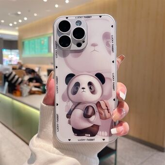 For iPhone 14 Pro Metal Paint Design Panda Decor Telefonveske Hardt Glass+TPU telefondeksel