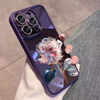 Telefondeksel for iPhone 14 Pro Rose Blomstermønster Glitter Ring TPU-deksel med linsefilm