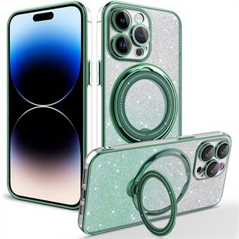 For iPhone 14 Pro kompatibel med MagSafe TPU-deksel Glitter Powder Roterende Kickstand telefondeksel med linsefilm