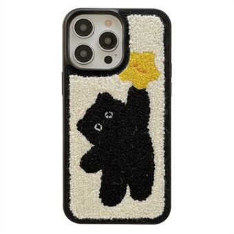 Embroidery Plush Cartoon Cat TPU-deksel til iPhone 14 Pro Scratch telefonbeskyttende bakdeksel