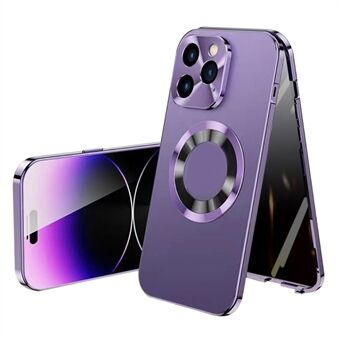 For iPhone 14 Pro aluminiumslegering+PC Hybrid telefondeksel med HD-herdet glassfilm kompatibel med MagSafe